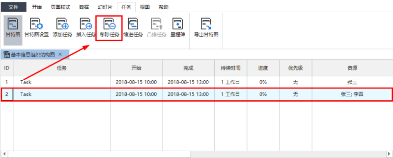 甘特图移除任务